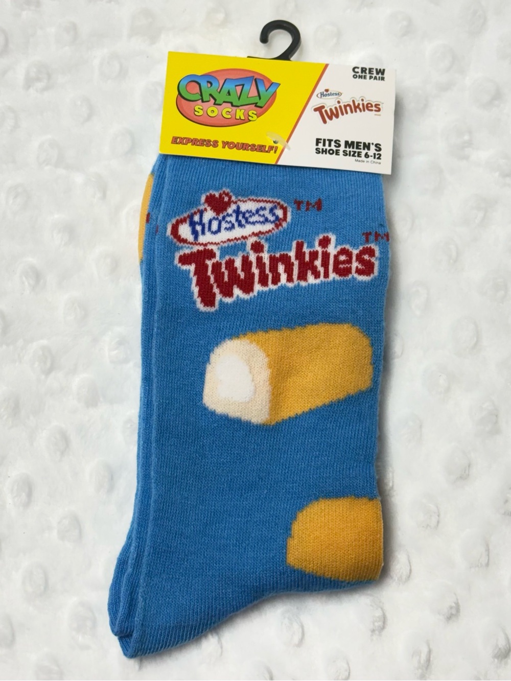 Hostess Twinkies Crazy Socks - Blue with Yellow Twinkie Design size men’s 6-12